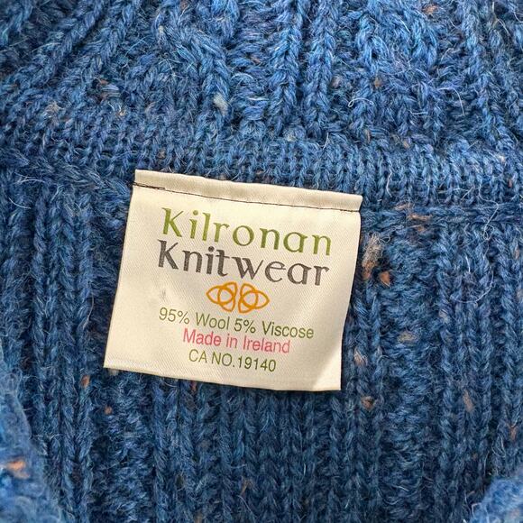 Kilronan Knitwear Cardigan Wool Cable Knit Ireland Fisherman Blue Size Medium - Picture 5 of 5